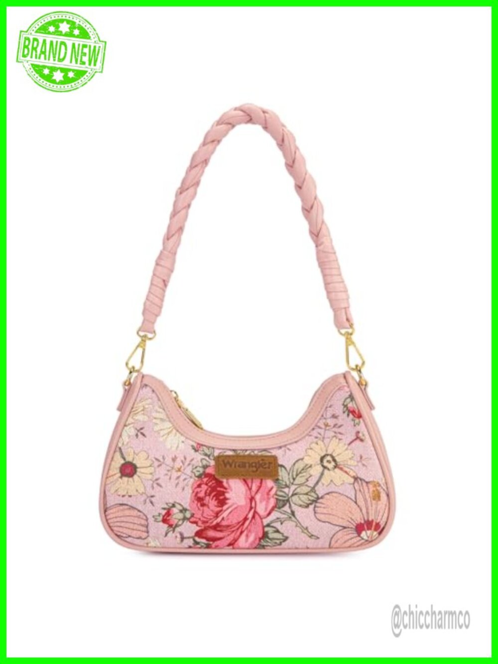 Floral Hobo Shoulder Bag Canvas PU Leather Braided Handle Zipper Purse